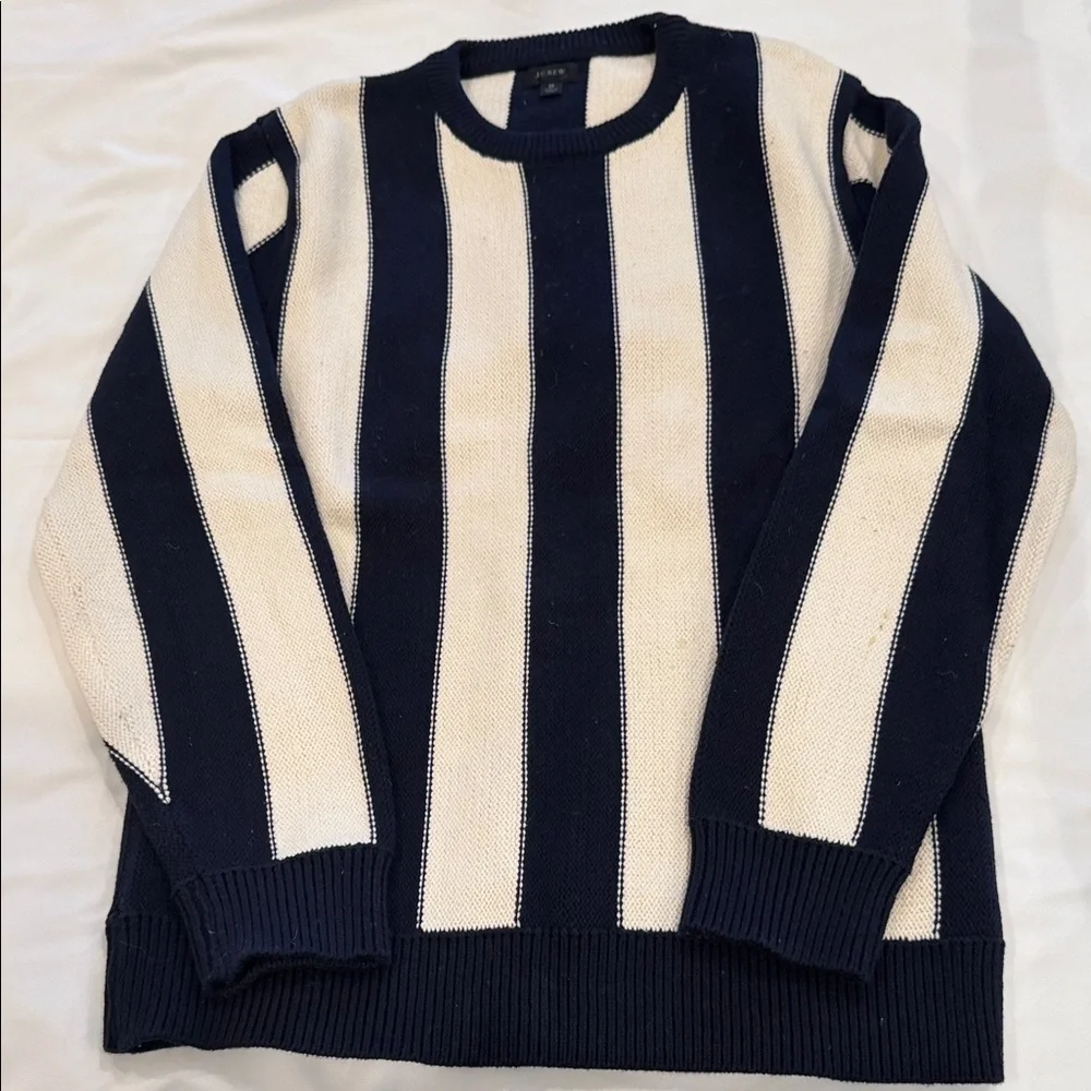 J. Crew Navy and Cream Striped Crewneck Sweater
